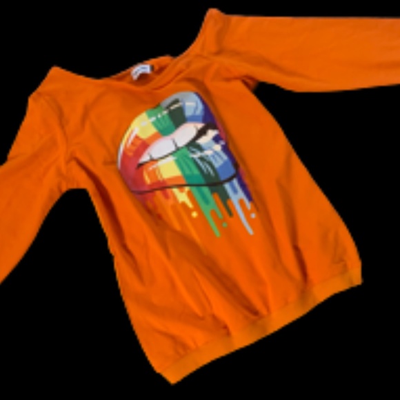 MagicMK Women's Shirts Rainbow Mouth Lips Off the Shoulder - Picture 4 of 13